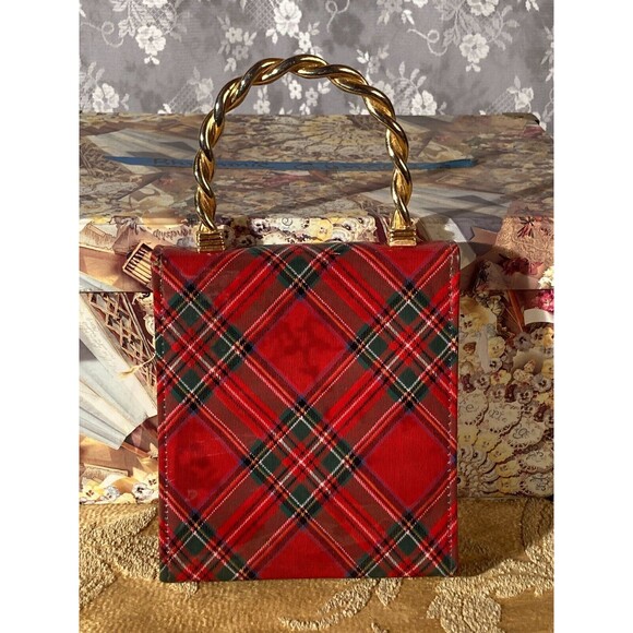 Vintage 90s Purse 1990s Y2K Red Holiday Plaid Retro Clueless Mini Bag - Picture 2 of 4